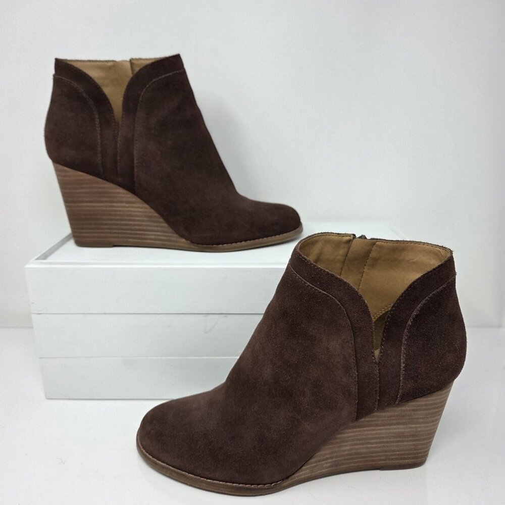 Lucky Brand Womens 11 Brown Wedge Suede Boots Booties Yimina Boho Casual Neutral